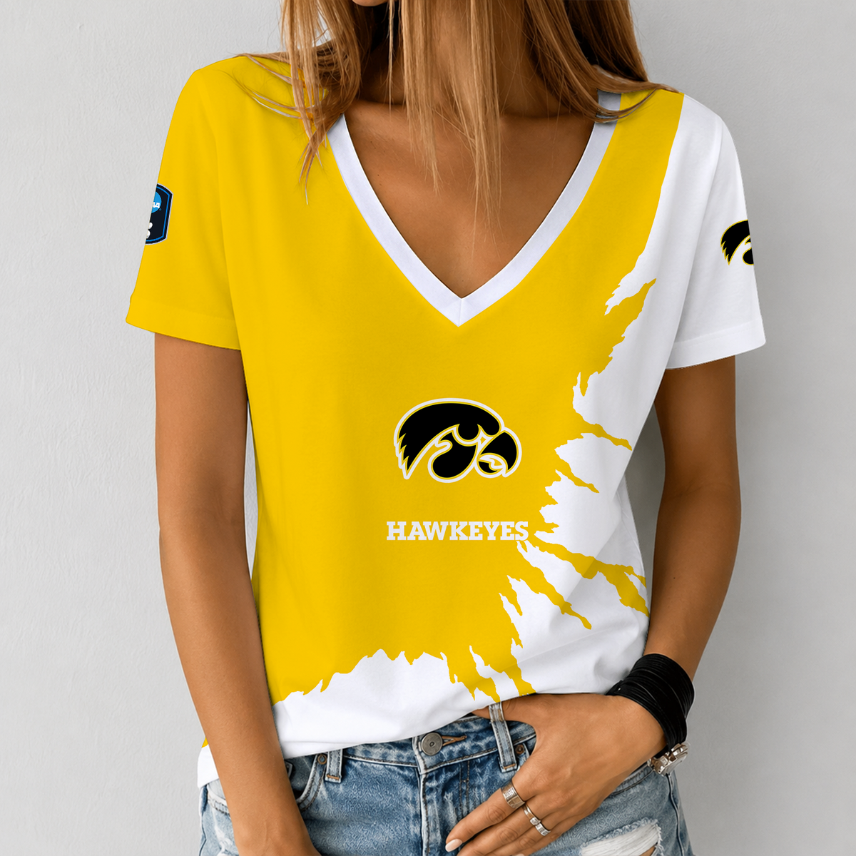 [HOOPS SPECIAL] NEW CUSTOMIZED NCAA CFH04 IWH IOWA HAWKEYES V-NECK FEMALE SHIRT