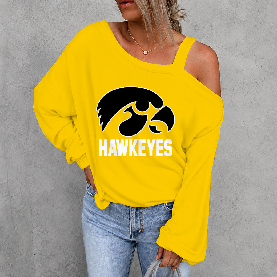 [HOOPS SPECIAL] NEW CUSTOMIZED NCAA CFH04 IWH IOWA HAWKEYES WOMEN'S OFF-SHOULDER LONG SLEEVE SHIRT