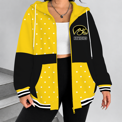 [HOOPS SPECIAL] NEW CUSTOMIZED NCAA CFH04 IWH IOWA HAWKEYES STRAPPY ZIP HOODIE