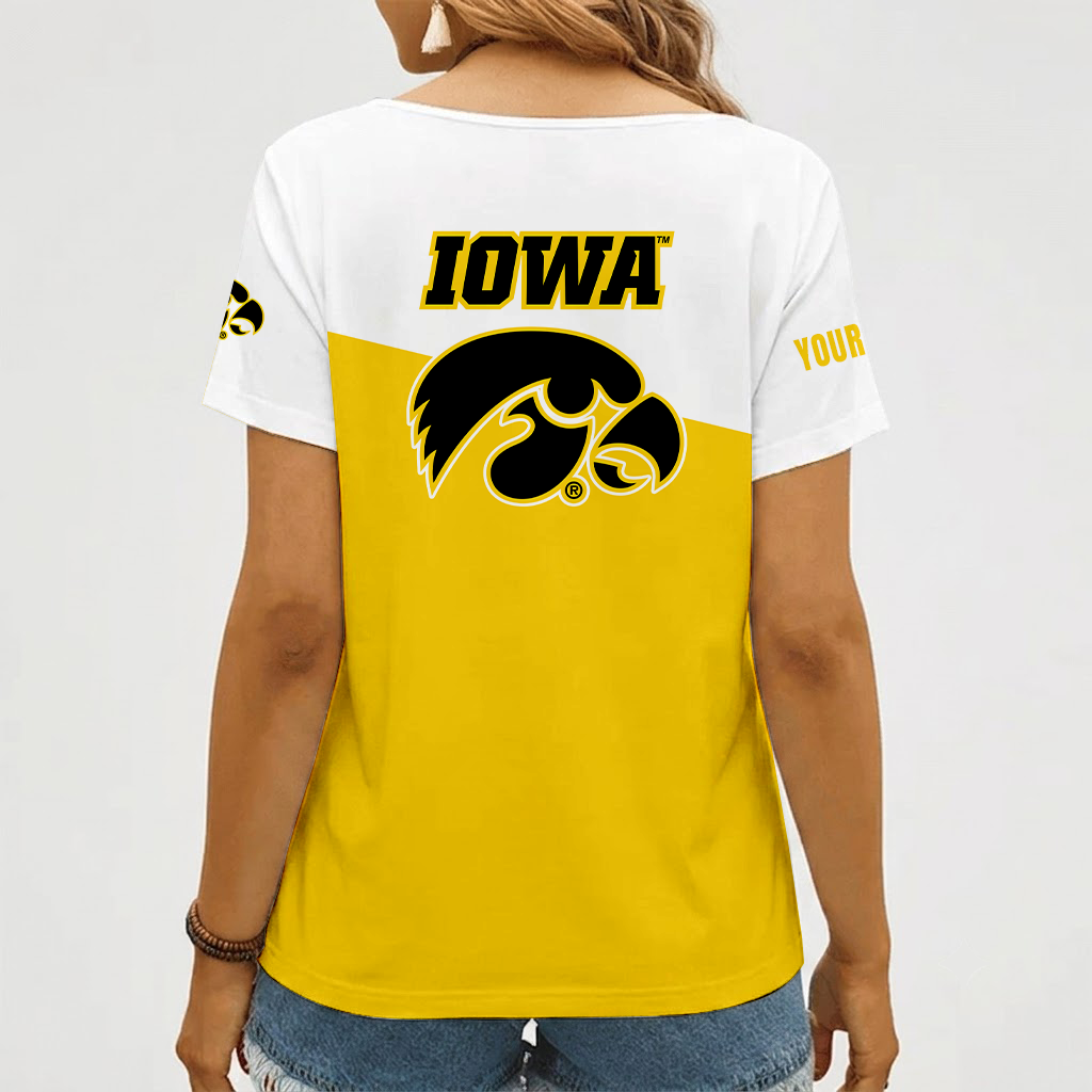 [HOOPS SPECIAL] NEW CUSTOMIZED NCAA CFH04 IWH IOWA HAWKEYES V-NECK FEMALE SHIRT