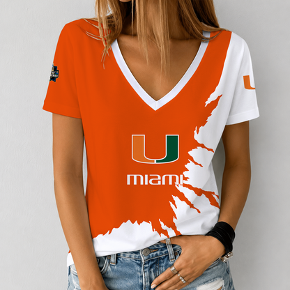 [HOMERUN DEAL] NEW CUSTOMIZED NCAA CWS04 MIH MIAMI HURRICANES V-NECK FEMALE SHIRT