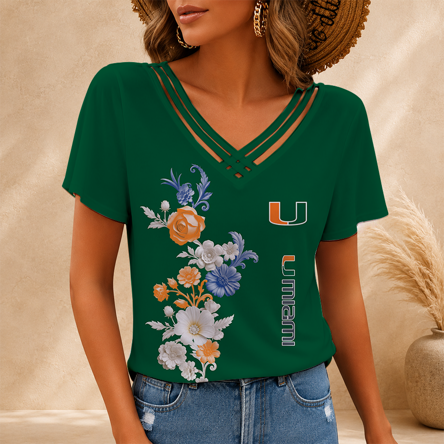 [HOMERUN DEAL] NEW CUSTOMIZED NCAA CWS04 MIH MIAMI HURRICANES V-NECK SHIRT