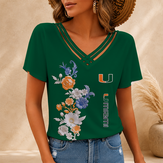 [HOMERUN DEAL] NEW CUSTOMIZED NCAA CWS04 MIH MIAMI HURRICANES V-NECK SHIRT