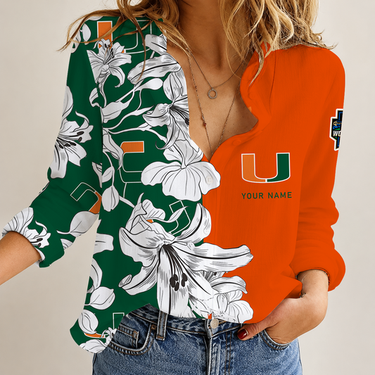 [HOMERUN DEAL] NEW CUSTOMIZED NCAA CWS04 MIH MIAMI HURRICANES WOMEN CASUAL SHIRT