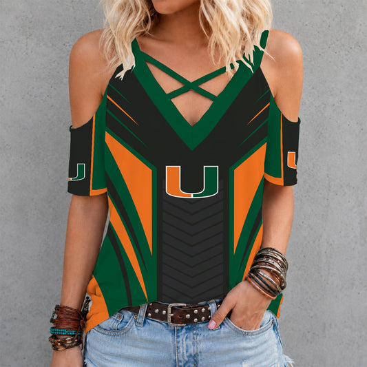[HOMERUN DEAL] NEW CUSTOMIZED NCAA CWS04 MIH MIAMI HURRICANES CRISS CROSS V-NECK TOP