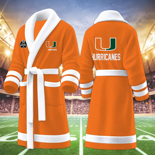 [HOMERUN DEAL] NEW CUSTOMIZED NCAA CWS04 MIH MIAMI HURRICANES MULTICOLOR FLEECE BATHROBE