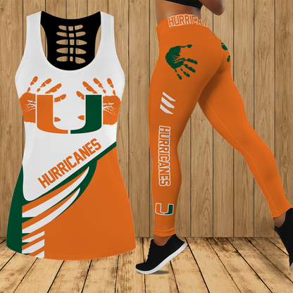 [HOMERUN DEAL] NEW CUSTOMIZED NCAA CWS04 MIH MIAMI HURRICANES HOLLOW TANK TOP & LEGGINGS SET