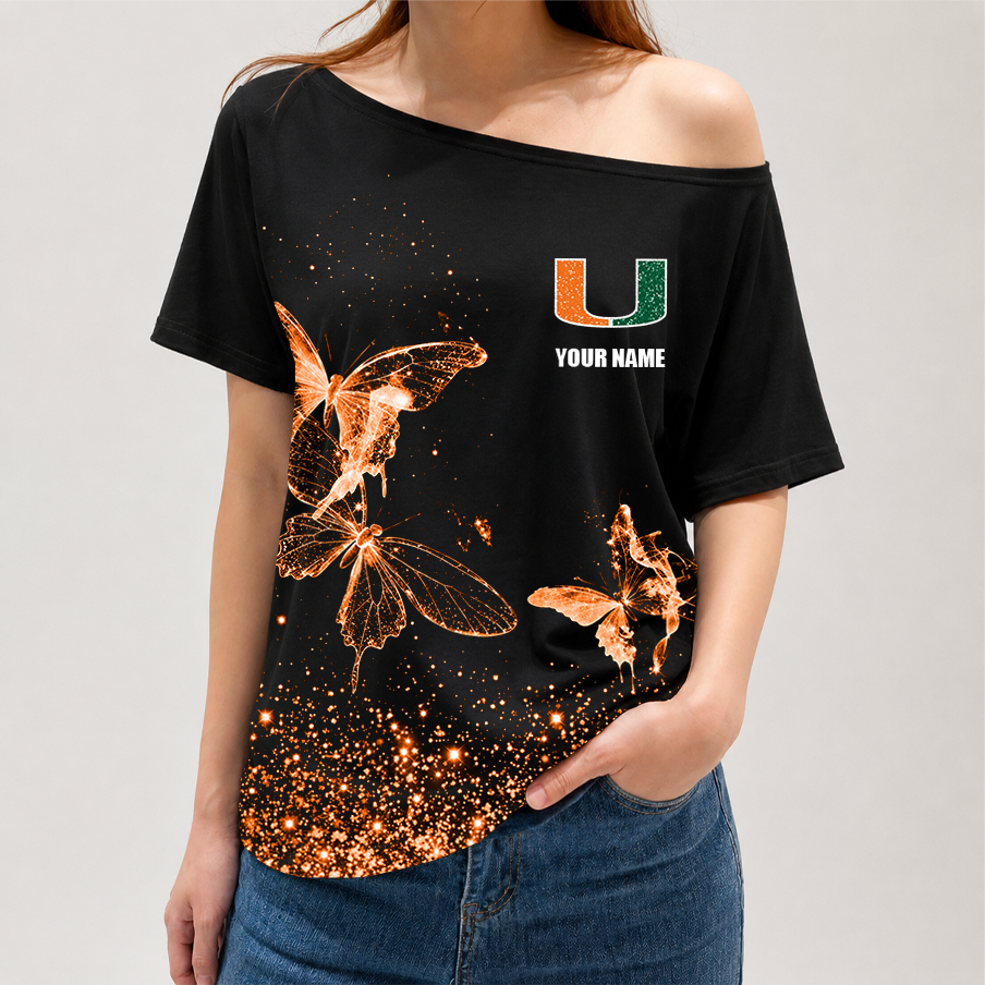 [HOMERUN DEAL] NEW CUSTOMIZED NCAA CWS04 MIH MIAMI HURRICANES OFF-SHOULDER SHIRT