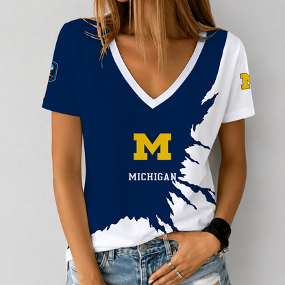 [PUCK DROP DEAL] NEW CUSTOMIZED NCAA MFF04 MIW MICHIGAN WOLVERINES V-NECK FEMALE SHIRT