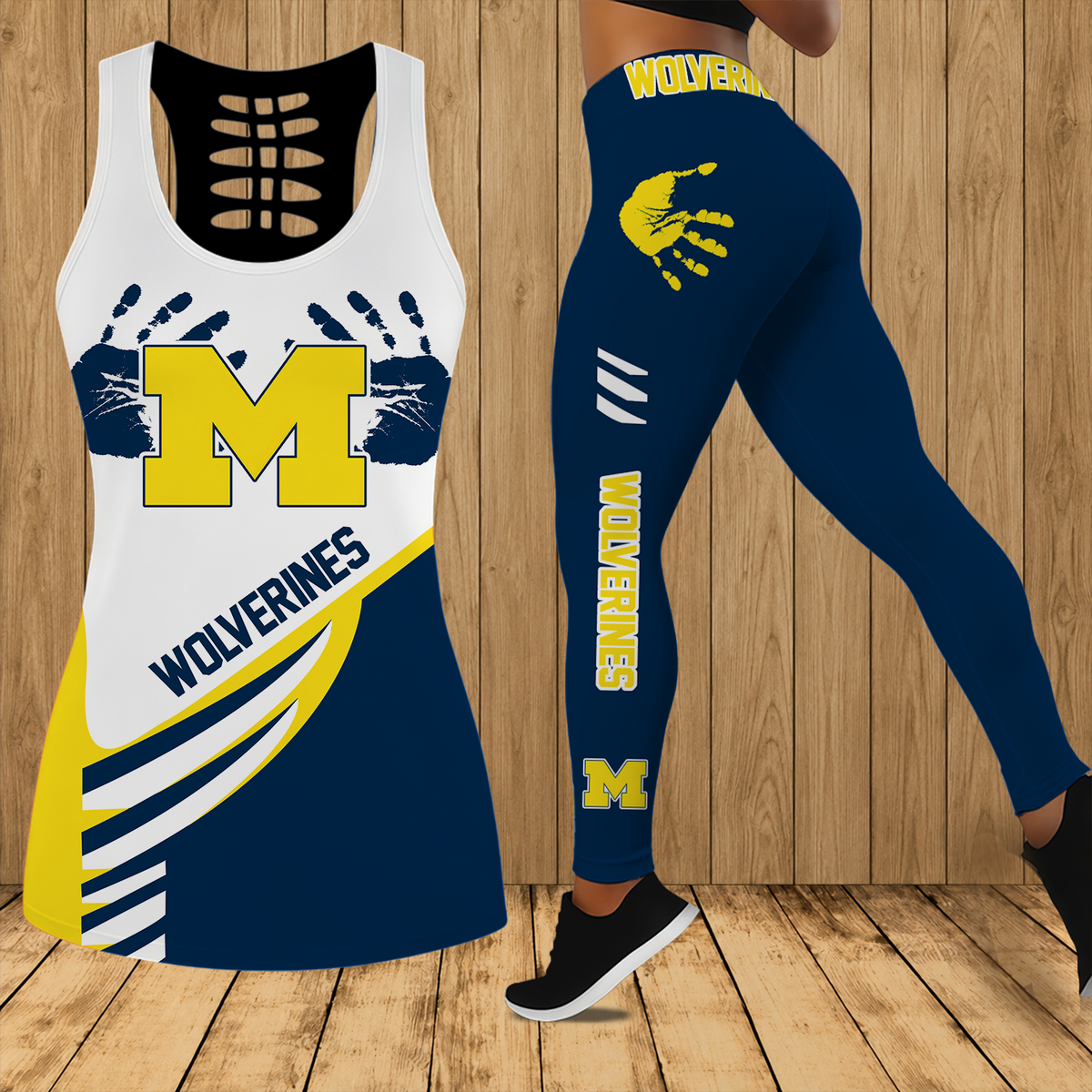 [PUCK DROP DEAL] NEW CUSTOMIZED NCAA MFF04 MIW MICHIGAN WOLVERINES HOLLOW TANK TOP & LEGGINGS SET