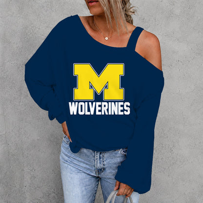 [PUCK DROP DEAL] NEW CUSTOMIZED NCAA MFF04 MIW MICHIGAN WOLVERINES WOMEN'S OFF-SHOULDER LONG SLEEVE SHIRT