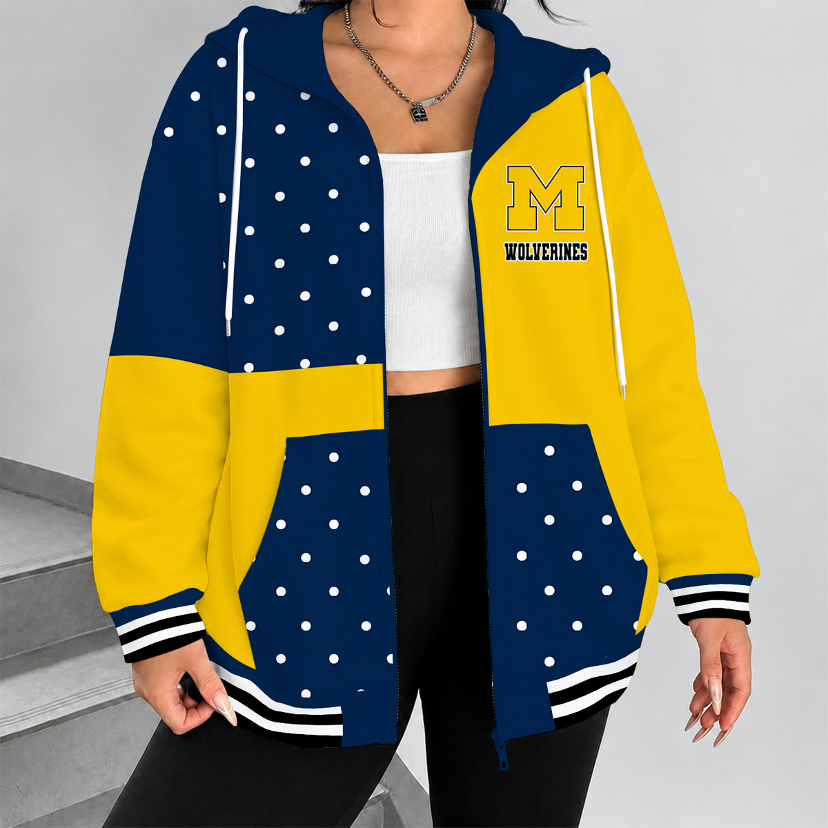 [PUCK DROP DEAL] NEW CUSTOMIZED NCAA MFF04 MIW MICHIGAN WOLVERINES STRAPPY ZIP HOODIE