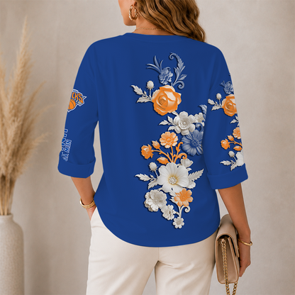 [HOT DEAL] NEW CUSTOMIZED NBA04 NYK NEW YORK KNICKS WOMEN'S V-NECK LONG SLEEVE SHIRT