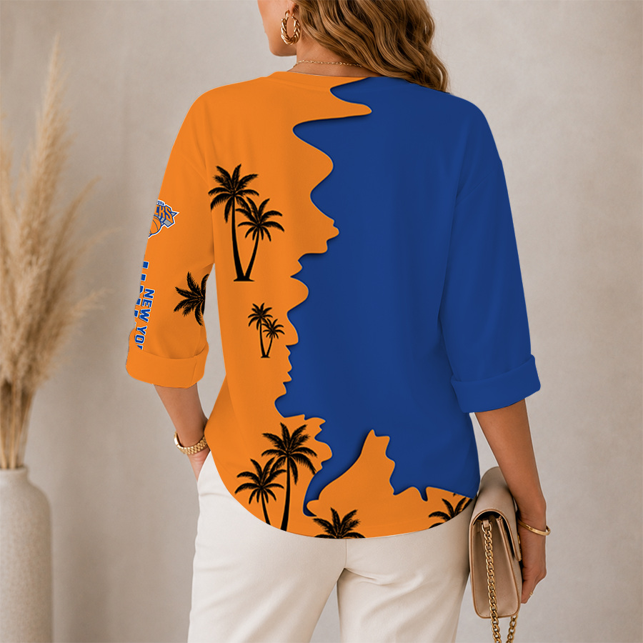 [HOT DEAL] NEW CUSTOMIZED NBA04 NYK NEW YORK KNICKS WOMEN'S V-NECK LONG SLEEVE SHIRT