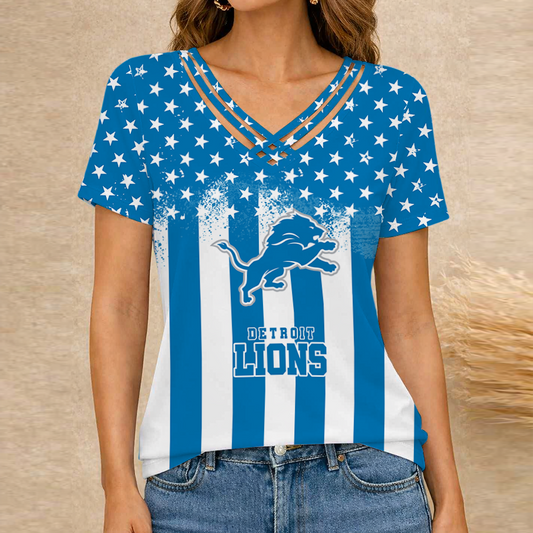 [TOUCHDOWN DEAL] NEW CUSTOMIZED NFL04 DTL DETROIT LIONS V-NECK SHIRT