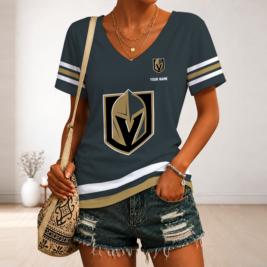 [PUCK DROP DEAL] NEW CUSTOMIZED NHL04 VGK VEGAS GOLDEN KNIGHTS V-NECK FEMALE SHIRT