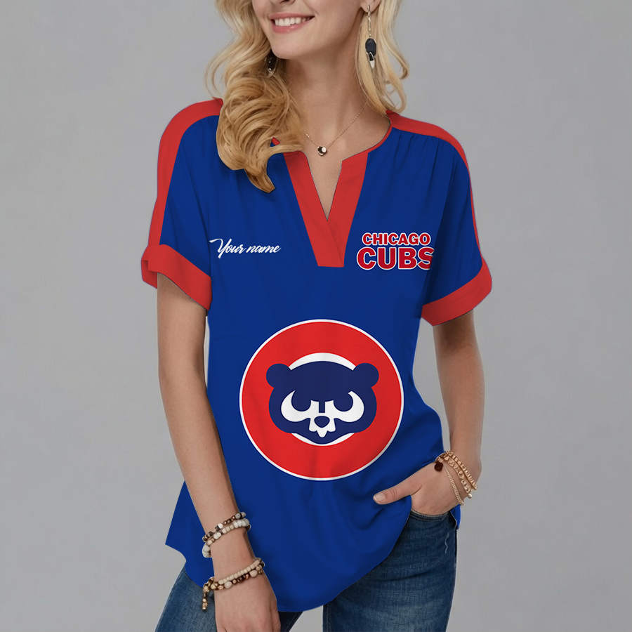 [HOMERUN DEAL] NEW CUSTOMIZED MLB04 CCS CHICAGO CUBS V-NECK FEMALE SHIRT
