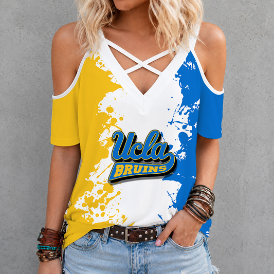 [SLAM DUNK DEAL] NEW CUSTOMIZED NCAA MAM04 UCB UCLA BRUINS CRISS CROSS V-NECK TOP