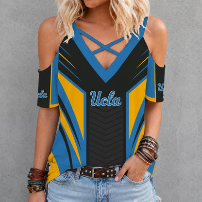 [SLAM DUNK DEAL] NEW CUSTOMIZED NCAA MAM04 UCB UCLA BRUINS CRISS CROSS V-NECK TOP