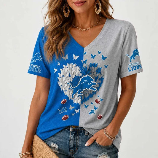[TOUCHDOWN DEAL] NEW CUSTOMIZED NFL04 DTL DETROIT LIONS V-NECK FEMALE SHIRT