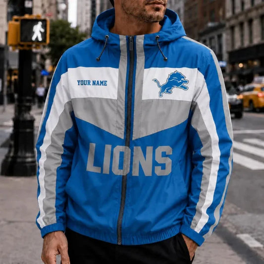 [TOUCHDOWN DEAL] NEW CUSTOMIZED NFL04 DTL DETROIT LIONS WINDBREAKER JACKET