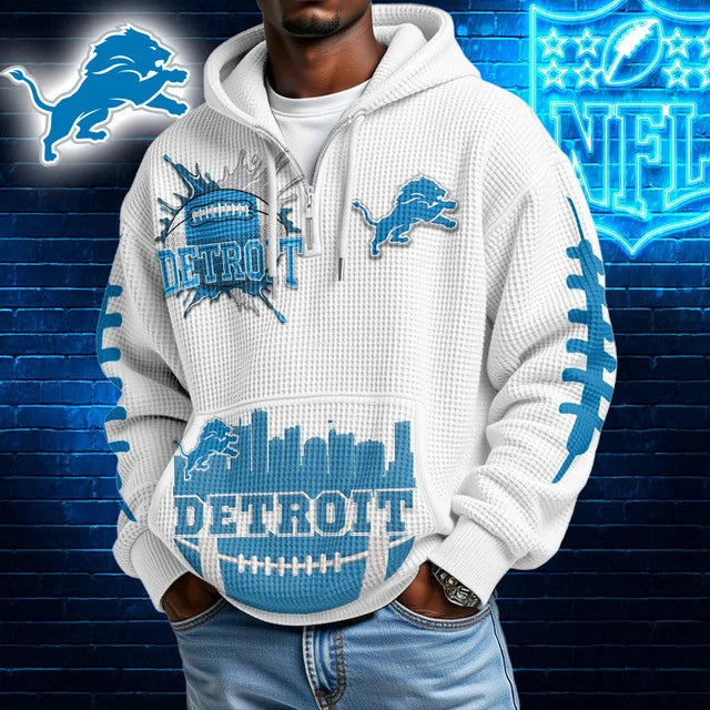 [TOUCHDOWN DEAL] NEW CUSTOMIZED NFL04 DTL DETROIT LIONS WAFFLE FULL ZIP HOODIE