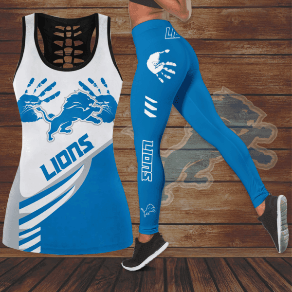 [TOUCHDOWN DEAL] NEW CUSTOMIZED NFL04 DTL DETROIT LIONS HOLLOW TANK TOP & LEGGINGS SET
