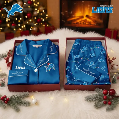 [TOUCHDOWN DEAL] NEW CUSTOMIZED NFL04 DTL DETROIT LIONS LONG-SLEEVE PAJAMA SET