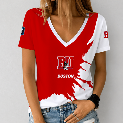 [PUCK DROP DEAL] NEW CUSTOMIZED NCAA MFF05 BUT BOSTON UNIVERSITY TERRIERS V-NECK FEMALE SHIRT