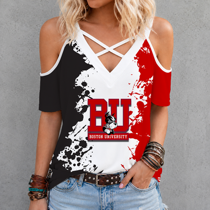[PUCK DROP DEAL] NEW CUSTOMIZED NCAA MFF05 BUT BOSTON UNIVERSITY TERRIERS CRISS CROSS V-NECK TOP