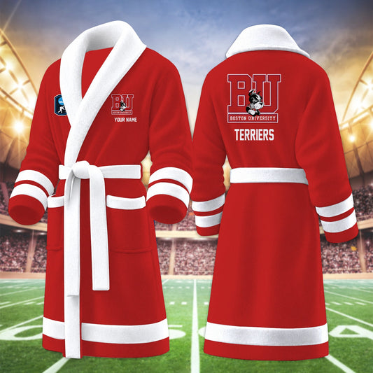 [PUCK DROP DEAL] NEW CUSTOMIZED NCAA MFF05 BUT BOSTON UNIVERSITY TERRIERS MULTICOLOR FLEECE BATHROBE