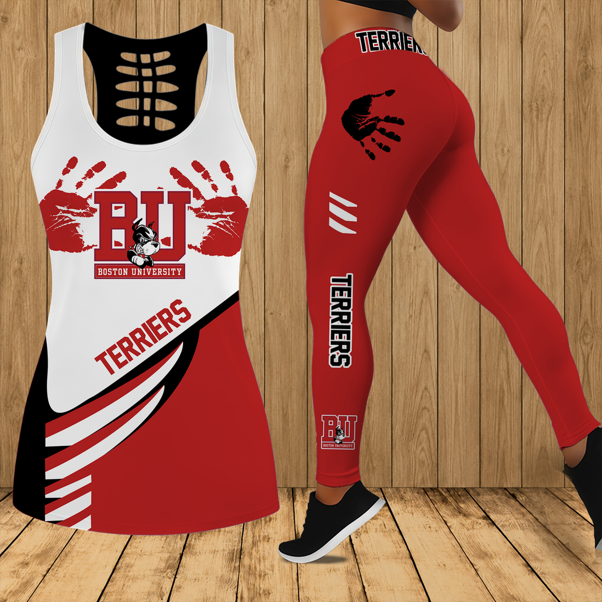 [PUCK DROP DEAL] NEW CUSTOMIZED NCAA MFF05 BUT BOSTON UNIVERSITY TERRIERS HOLLOW TANK TOP & LEGGINGS SET