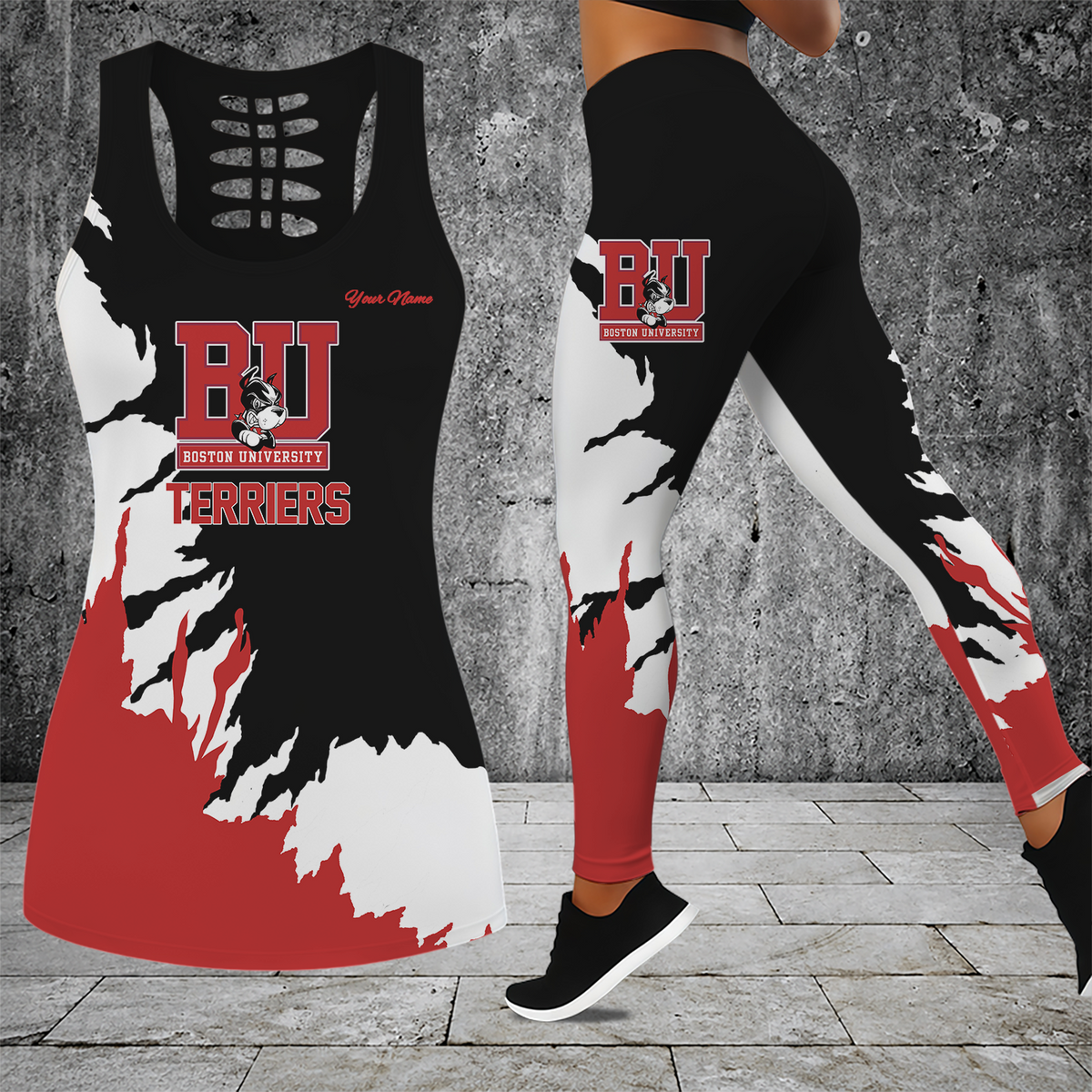 [PUCK DROP DEAL] NEW CUSTOMIZED NCAA MFF05 BUT BOSTON UNIVERSITY TERRIERS HOLLOW TANK TOP & LEGGINGS SET