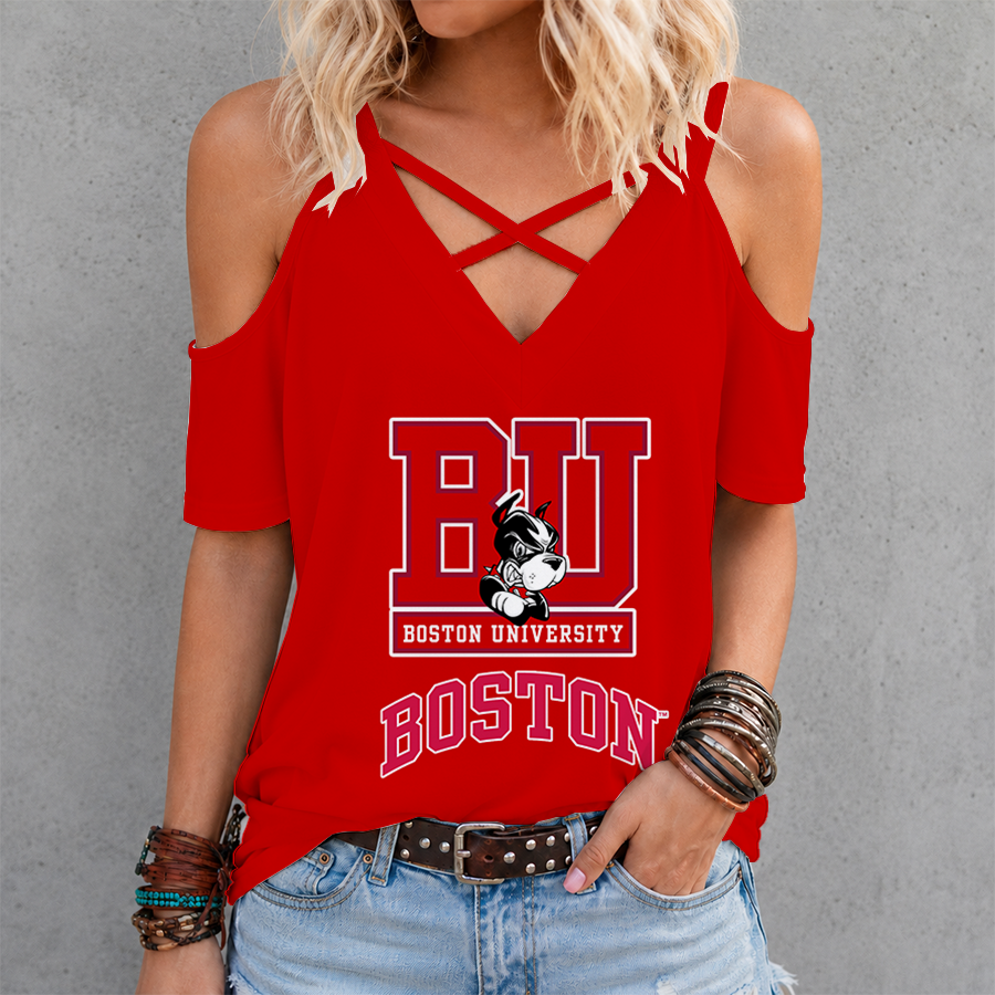 [PUCK DROP DEAL] NEW CUSTOMIZED NCAA MFF05 BUT BOSTON UNIVERSITY TERRIERS CRISS CROSS V-NECK TOP