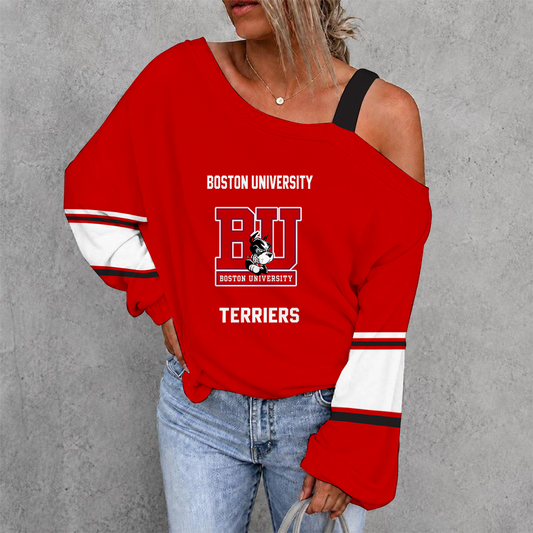 [PUCK DROP DEAL] NEW CUSTOMIZED NCAA MFF05 BUT BOSTON UNIVERSITY TERRIERS WOMEN'S OFF-SHOULDER LONG SLEEVE SHIRT