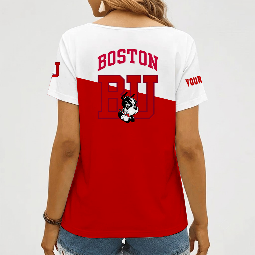 [PUCK DROP DEAL] NEW CUSTOMIZED NCAA MFF05 BUT BOSTON UNIVERSITY TERRIERS V-NECK FEMALE SHIRT
