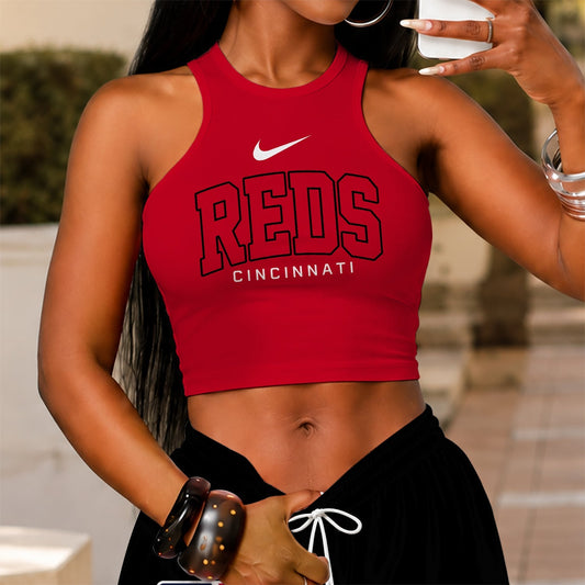[HOMERUN DEAL] NEW CUSTOMIZED MLB05 CRS CINCINNATI REDS WOMEN'S CROP TOP & LONGPANTS SET