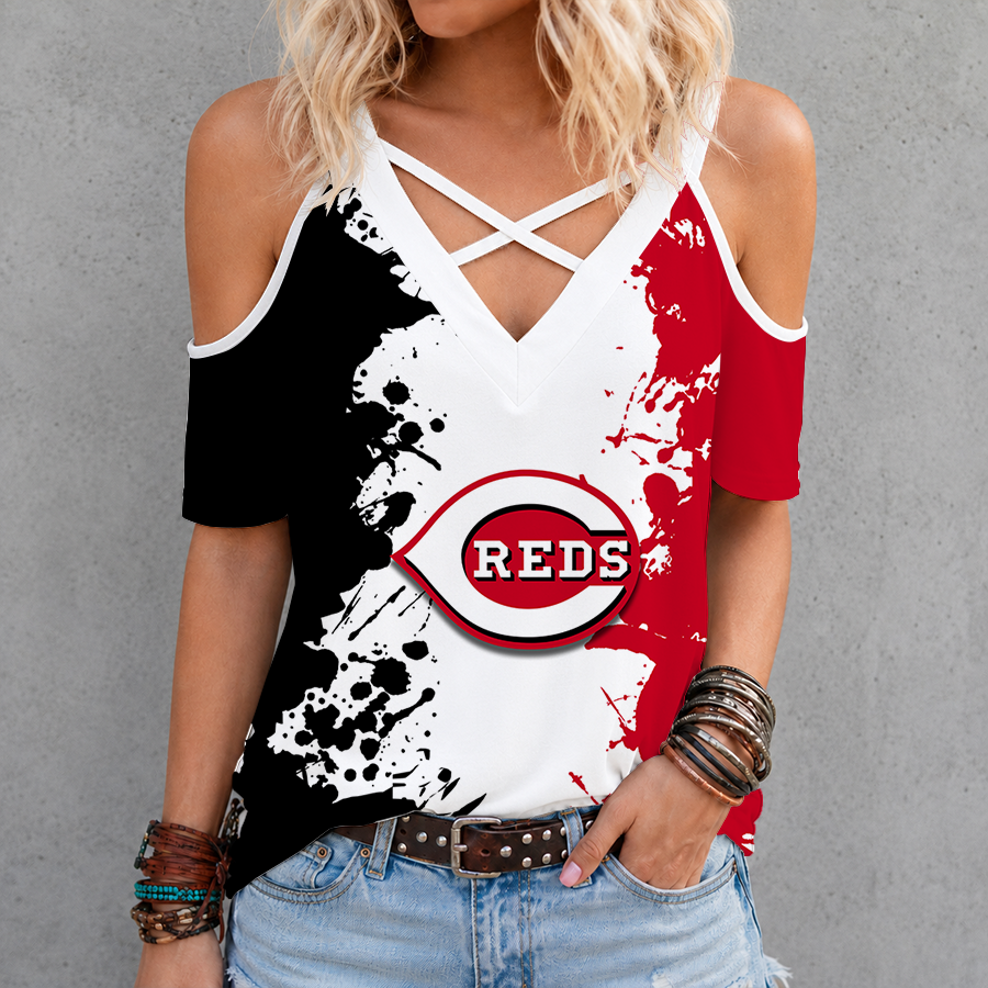 [HOMERUN DEAL] NEW CUSTOMIZED MLB05 CRS CINCINNATI REDS CRISS CROSS V-NECK TOP