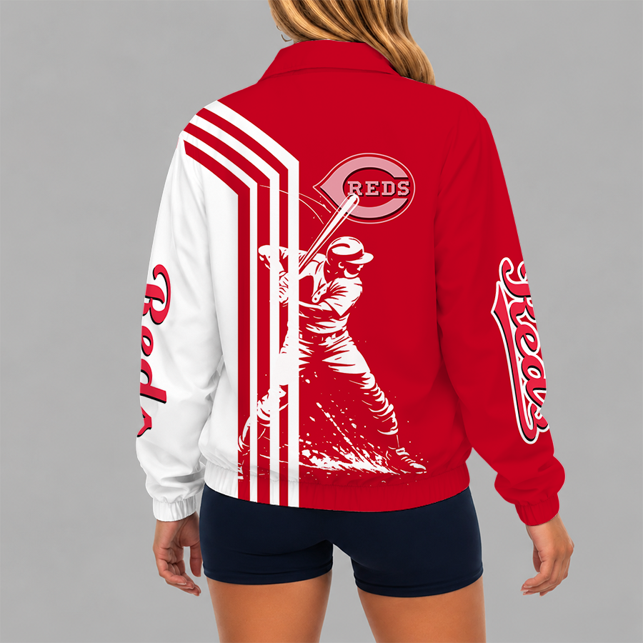 [HOMERUN DEAL] NEW CUSTOMIZED MLB05 CRS CINCINNATI REDS V-NECK ZIPPER SWEATSHIRT JACKET
