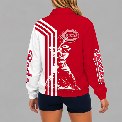 [HOMERUN DEAL] NEW CUSTOMIZED MLB05 CRS CINCINNATI REDS V-NECK ZIPPER SWEATSHIRT JACKET