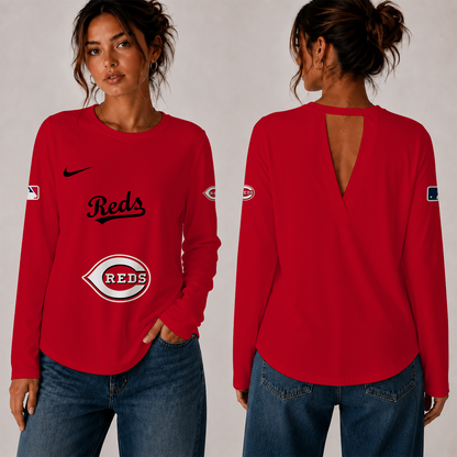 [HOMERUN DEAL] NEW CUSTOMIZED MLB05 CRS THE REDS WOMEN'S BACK V-CUT LONG-SLEEVE SHIRT