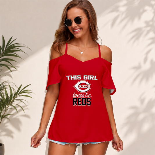 [HOMERUN DEAL] NEW CUSTOMIZED MLB05 CRS CINCINNATI REDS WOMEN'S STRAPPY OFF-SHOULDER TOP
