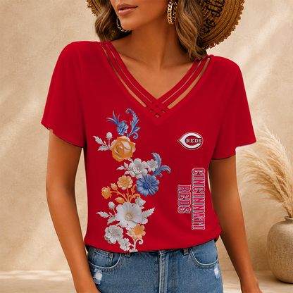 [HOMERUN DEAL] NEW CUSTOMIZED MLB05 CRS CINCINNATI REDS V-NECK SHIRT