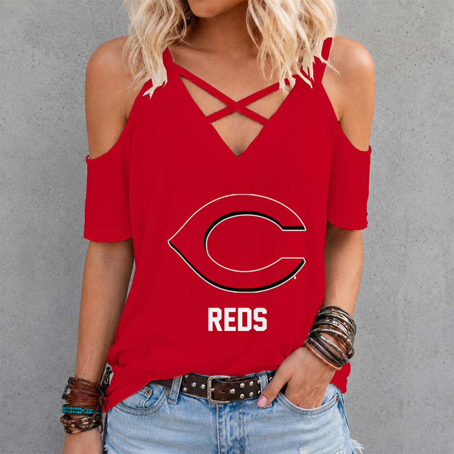 [HOMERUN DEAL] NEW CUSTOMIZED MLB05 CRS CINCINNATI REDS CRISS CROSS V-NECK TOP