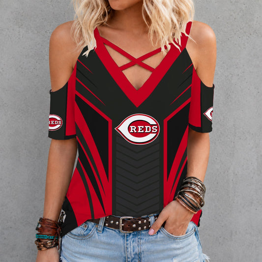 [HOMERUN DEAL] NEW CUSTOMIZED MLB05 CRS CINCINNATI REDS CRISS CROSS V-NECK TOP