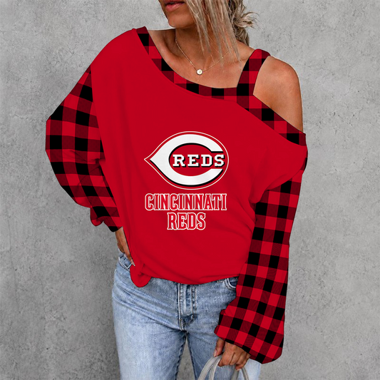 [HOMERUN DEAL] NEW CUSTOMIZED MLB05 CRS CINCINNATI REDS WOMEN'S OFF-SHOULDER LONG SLEEVE SHIRT
