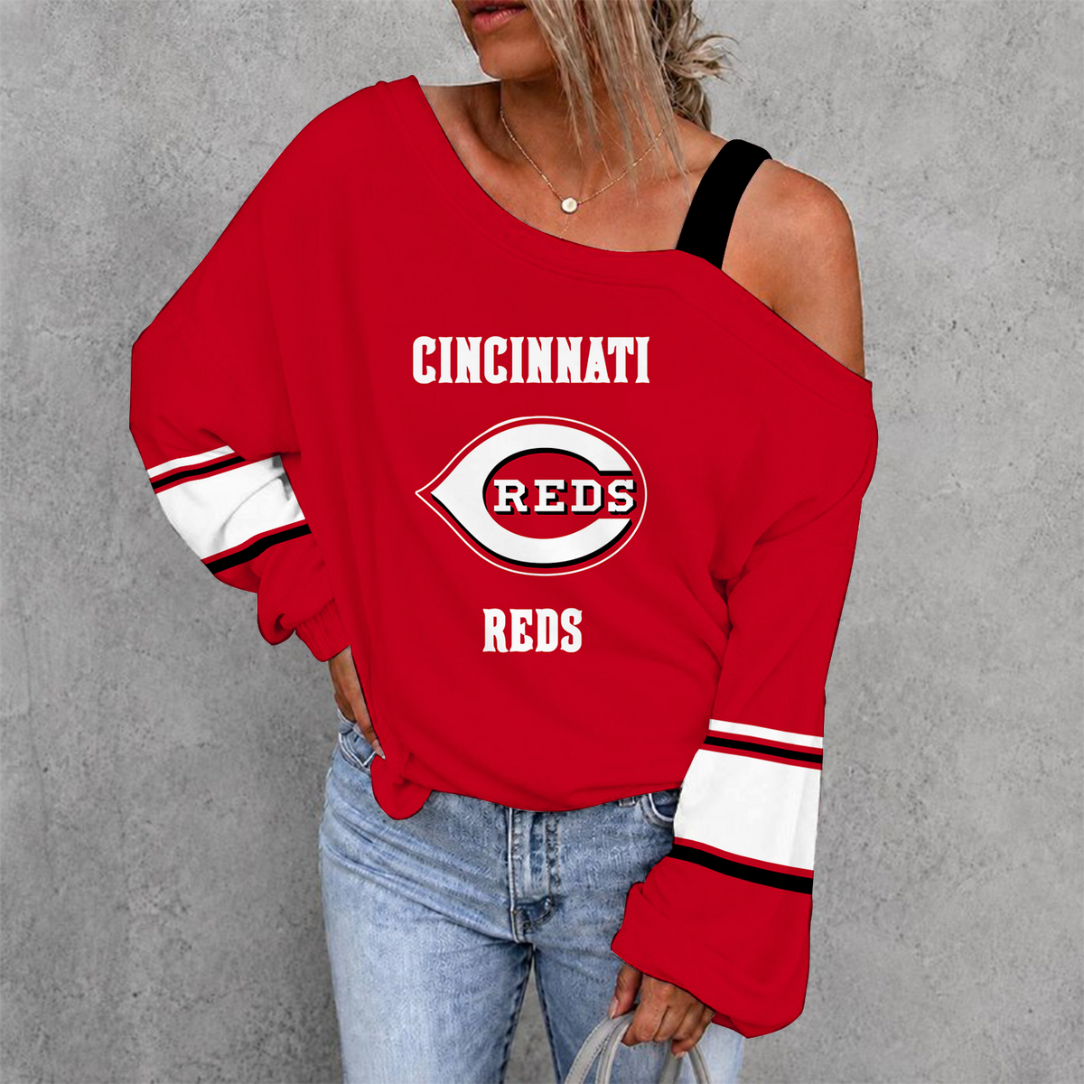 [HOMERUN DEAL] NEW CUSTOMIZED MLB05 CRS CINCINNATI REDS WOMEN'S OFF-SHOULDER LONG SLEEVE SHIRT