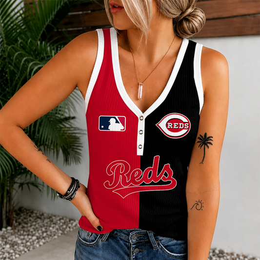 [HOMERUN DEAL] NEW CUSTOMIZED MLB05 CRS CINCINNATI REDS WOMEN'S V-NECK TANK TOP