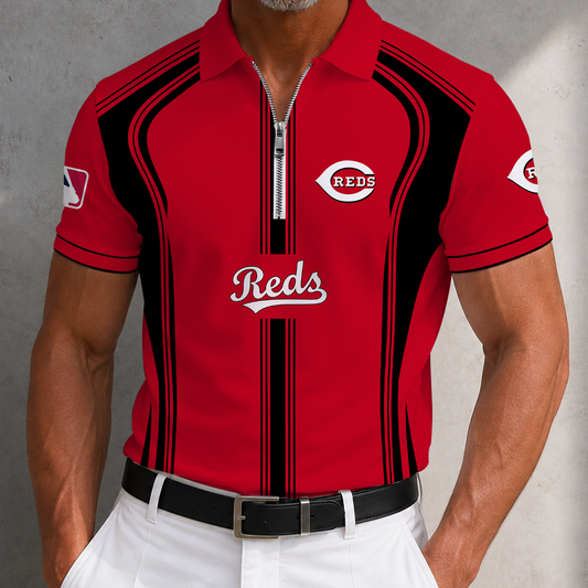 [HOMERUN DEAL] NEW CUSTOMIZED MLB05 CRS CINCINNATI REDS ZIP POLO SHIRT