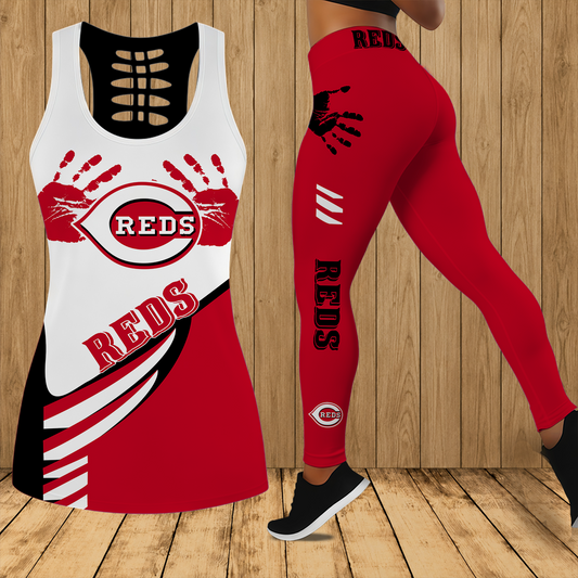 [HOMERUN DEAL] NEW CUSTOMIZED MLB05 CRS CINCINNATI REDS HOLLOW TANK TOP & LEGGINGS SET